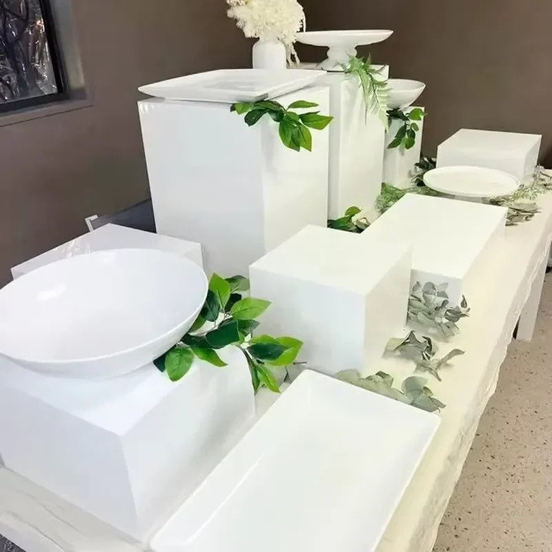 9pcs White Acrylic Cube Risers Nested Buffet Display Stand for Wedding Party Food Dessert Table Decoration Clear Square Riser