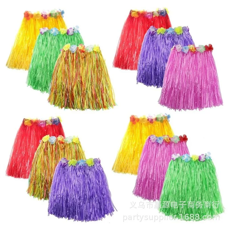 Falda de hierba de fiesta de Carnaval Hawaiana para niños, Vestido de playa de verano, Aloha Tropical, decoración de fiesta de cumpleaños, 30/40/60/80cm