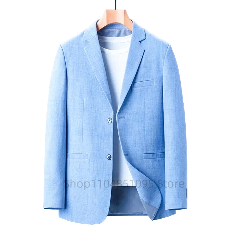 

Beige Linen Men Suit Jackets Casual Notch Lapel Tops Summer Beach Slim Fit Suits Blazer Wedding Business Suits Coat Only One