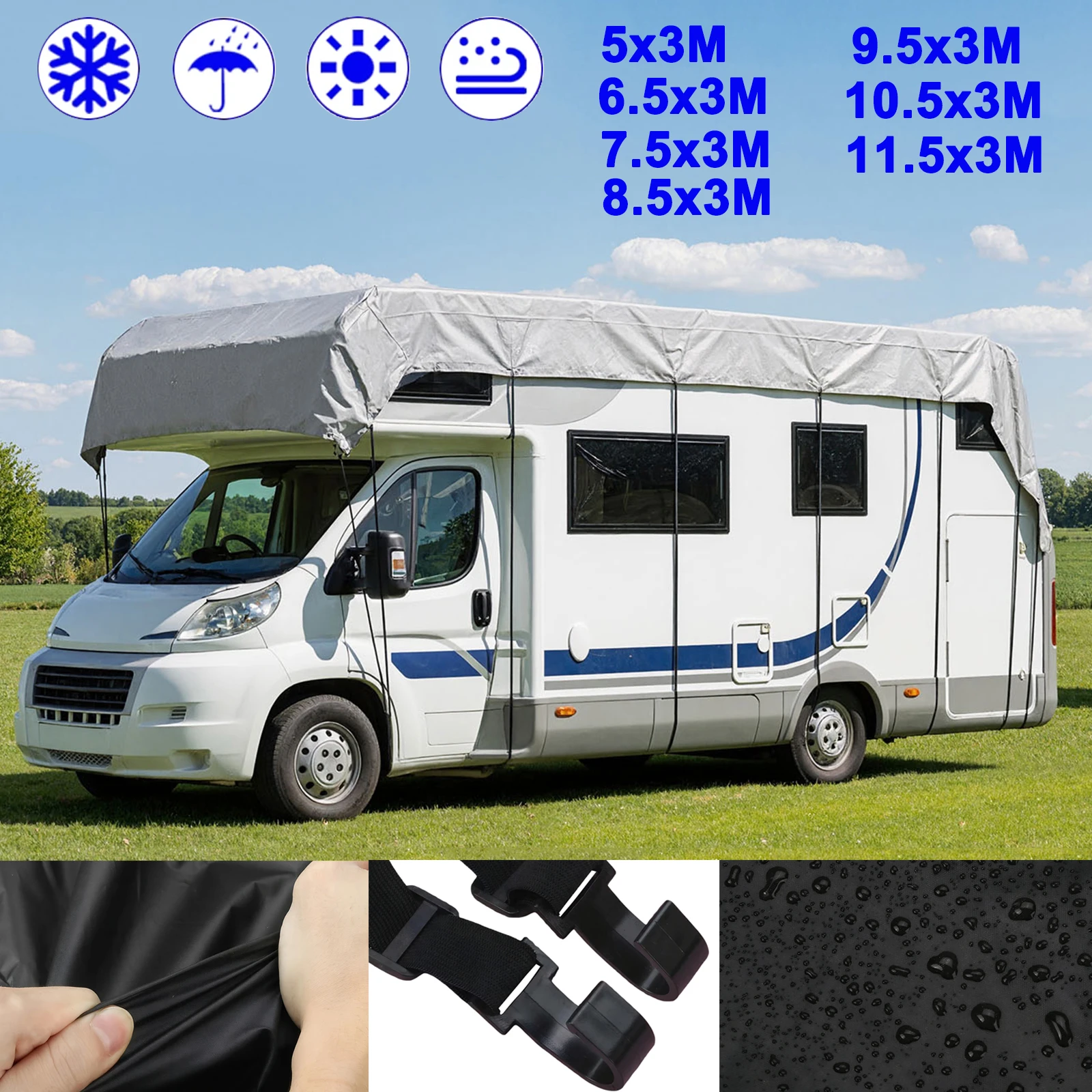 Housse de toit de camping-car imperméable de 7 tailles, 3000PA, tissu Oxford 210D, housse de protection de toit, protection solaire pour camping-car, pare-soleil de toit de camping-car