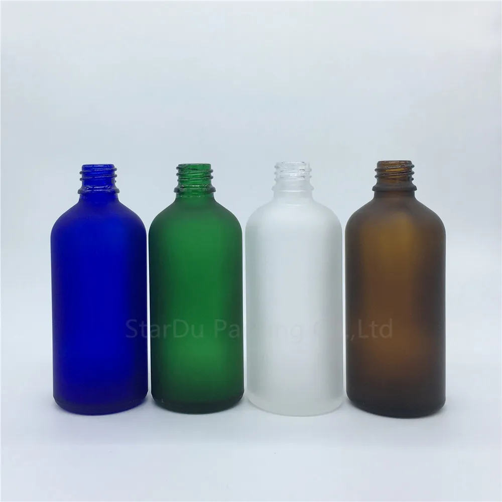 Travel Bottle 100ml Green Blue Amber Transparent Frosted Glass Bottle, 100cc Vials Essential Oil Bottle With Cap 240pcs/lot