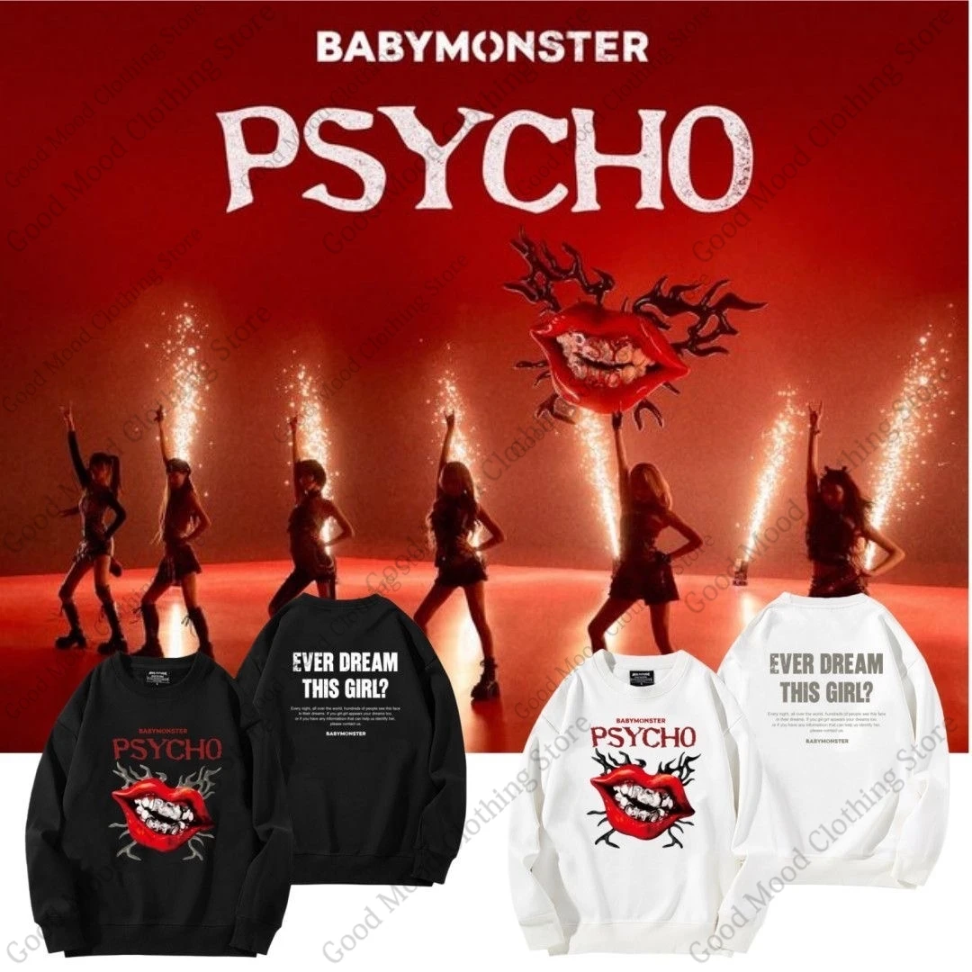 

Толстовка BABYMONSTER PSYCHO, модная толстовка с буквенным принтом LOVE MONSTERS, одежда для любителей концертов, женская и мужская теплая пуловер с круглым вырезом