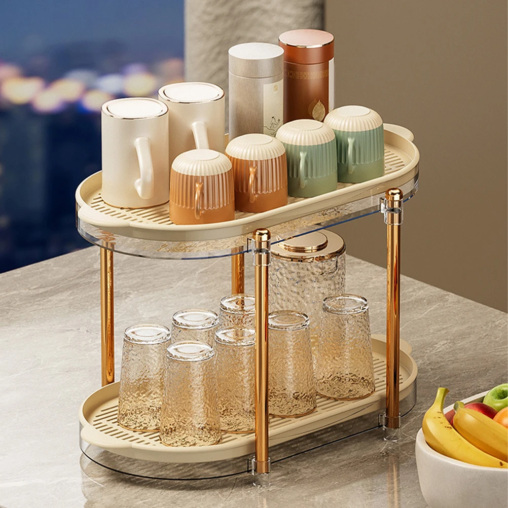 

Elegant Double Layer Cup Rack Kitchen Organizer Drip Tray Drain Holder Multi Purpose Tableware Storage Space Saver Countertop