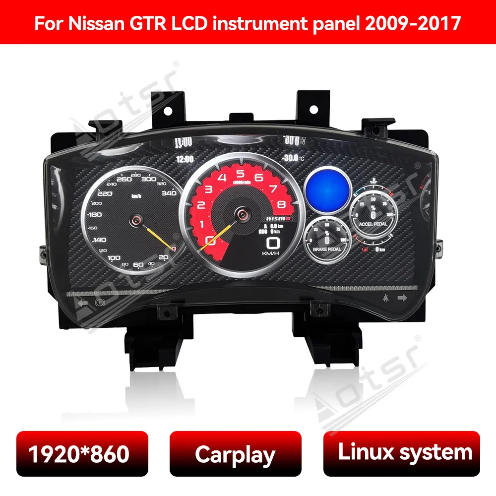 12” Digital Cluster Odometer Screen For Nissan GTR LCD Instrument Panel 2009-2017 Carplay Virtual Cockpit Speed Meter Dashboard