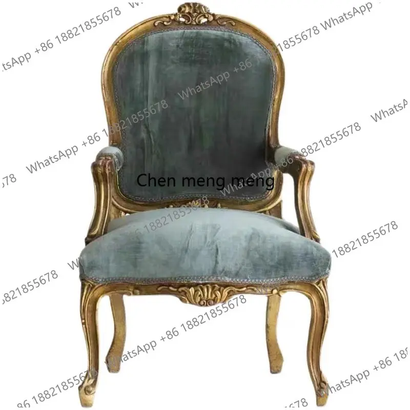 American retro solid wood carving flower British living room single sofa French villa balcony golden sofa view 5