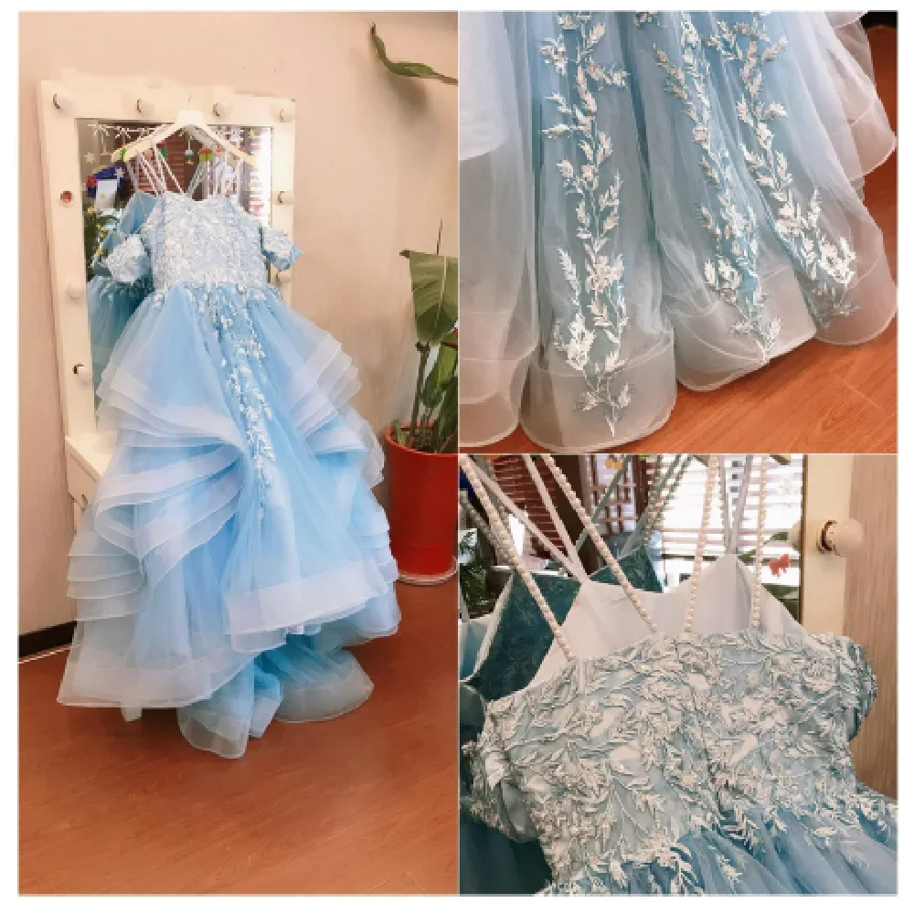 Vestido de flor de ombro inchado para meninas, fora da princesa, primeira comunhão, aniversário, casamento, vestido bonito para crianças, presentes infantis