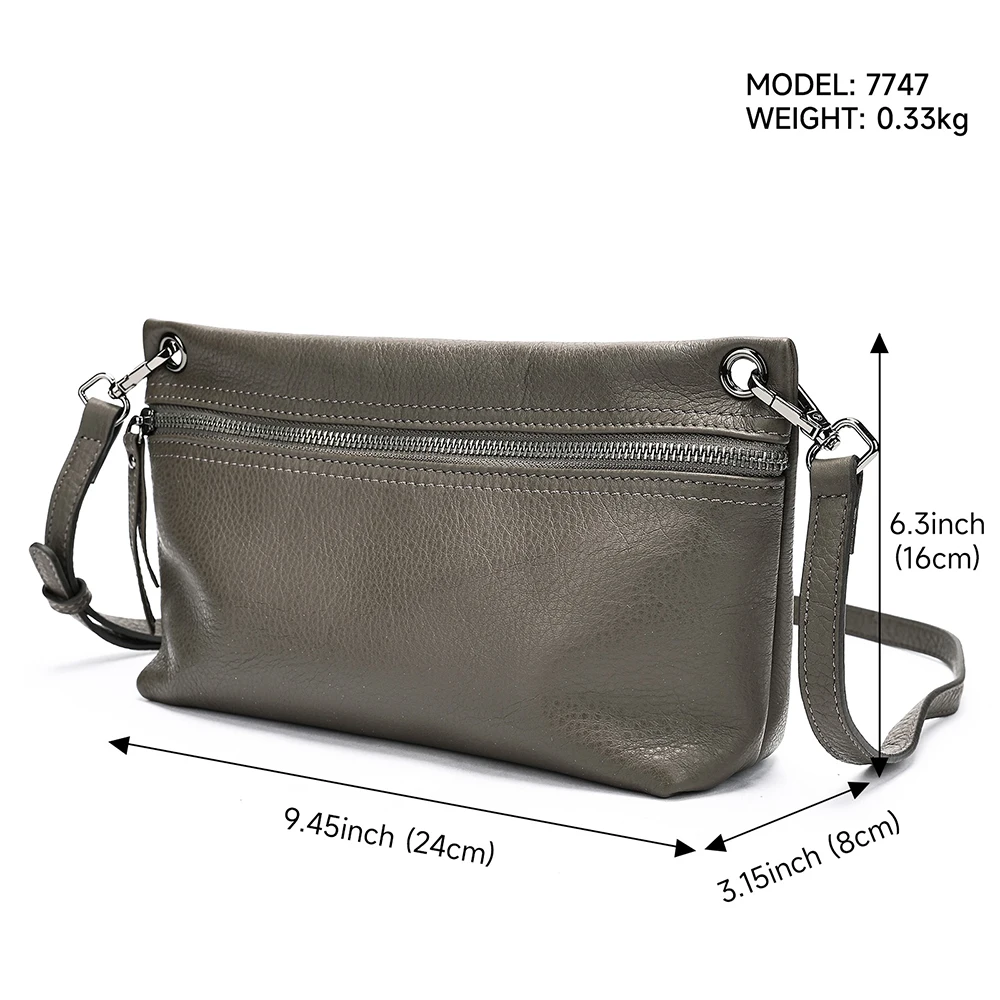 Genuine Leather Crossbody Bags for Women, Soft Leather Shoulder Clutch Purse, Multi-Zipper Adjustable Strap Messenger Bag view 5