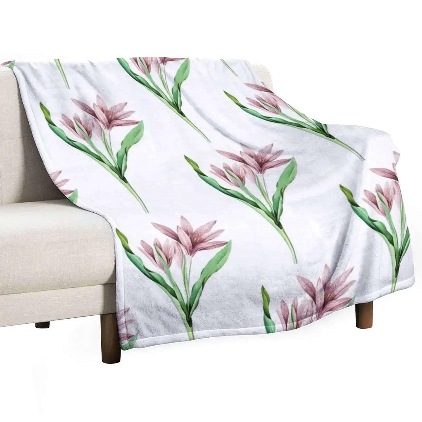 Vintage Autumn Crocus Hand Drawn Flower Illustration Throw Blanket Warm Beautifuls Blankets