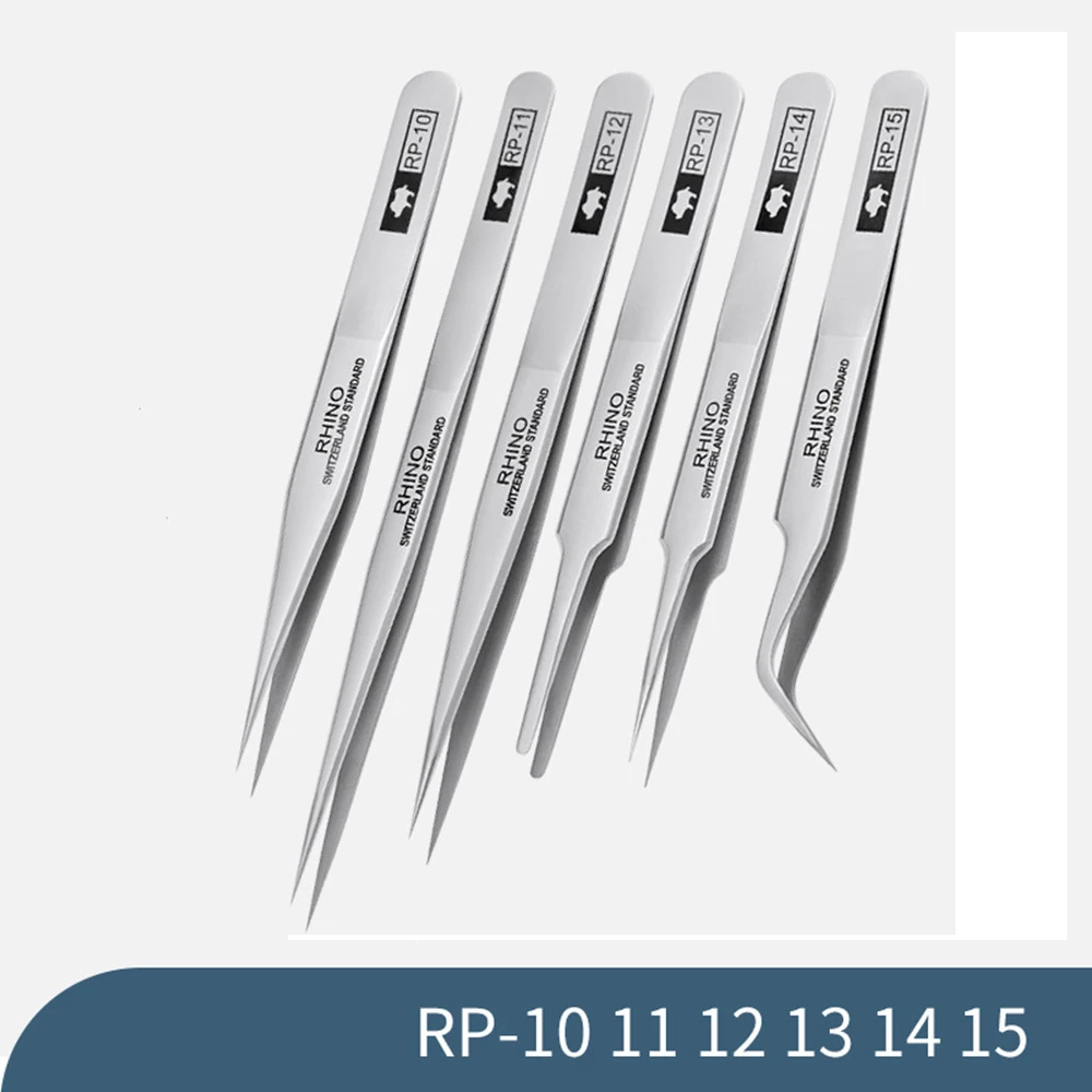 TOOLS RP Series High-hardness Carbon Steel Anti-magnetic Anti-acid Tweezers for Beauty Electronics Jewelry Industry PRO RHINO