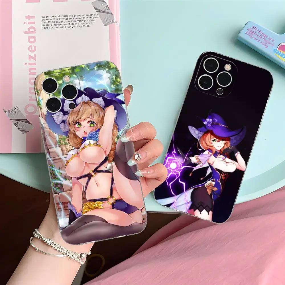 

Чехол для телефона Genshin Impact Lisa для iPhone 16, 15, 14, 13, 12, 11 X XR XS 8 6 Pro Max Plus, мини-прозрачный чехол с цветным принтом, роскошный