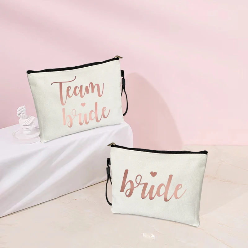 Team Bride Makeup Bag Wedding Bridesmaid Gifts Future Mariée Cosmetic Organizer Bags Small Traveling Essentials Toiletry Pouchs