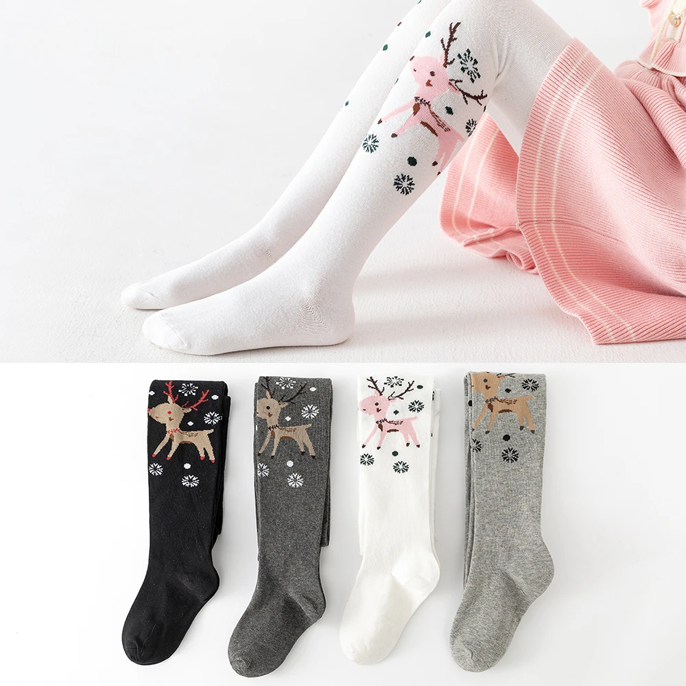 New Autumn Winter Warm Pantyhose Christmas Deer Kids Girls Tights Stockings 100% Cotton Baby Children Snowflake Leggings 0-12y