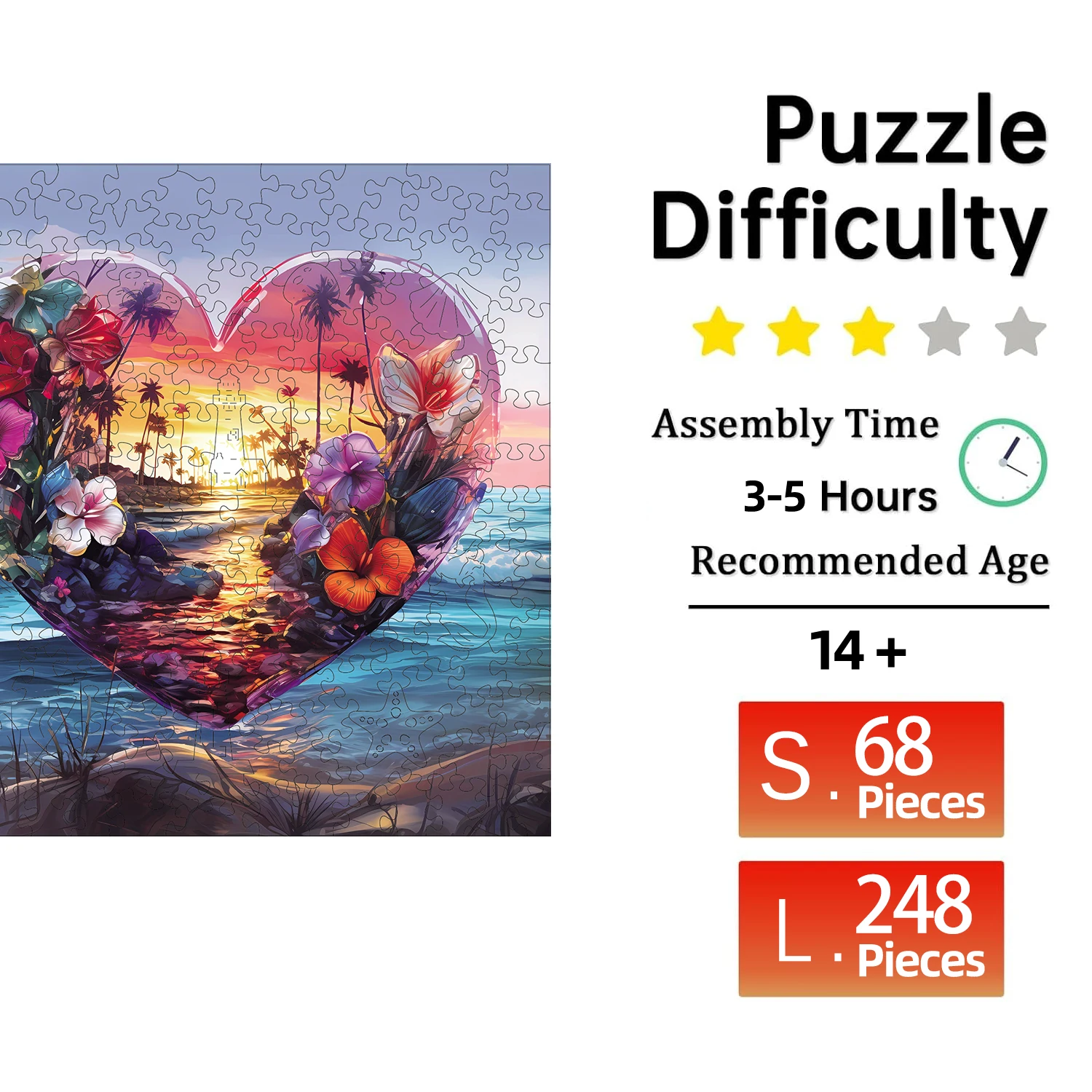 Wooden Puzzle for Adults, Heart-shaped sunset scenery Puzzles, Special Holiday Gifts for Friends Family Modern Art Home Decor