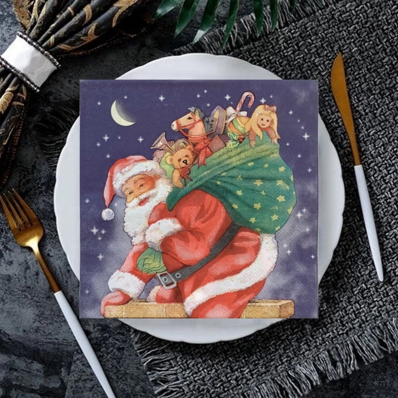 20Pcs/Bag Merry Christmas Paper Napkins Xmas Santa Claus Decoupage Serviettes for Christmas Party Tableware Home Decor Hot2