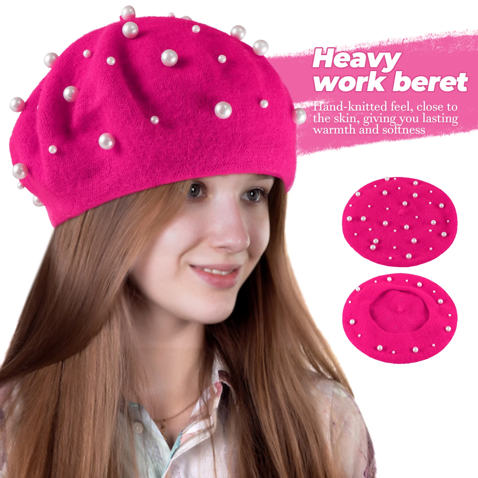 

Pearl Beret Cashmere Cozy Foldable Winter Knit Hat Autumn Winter Cashmere Beret Autumn Gift Ladies Hats