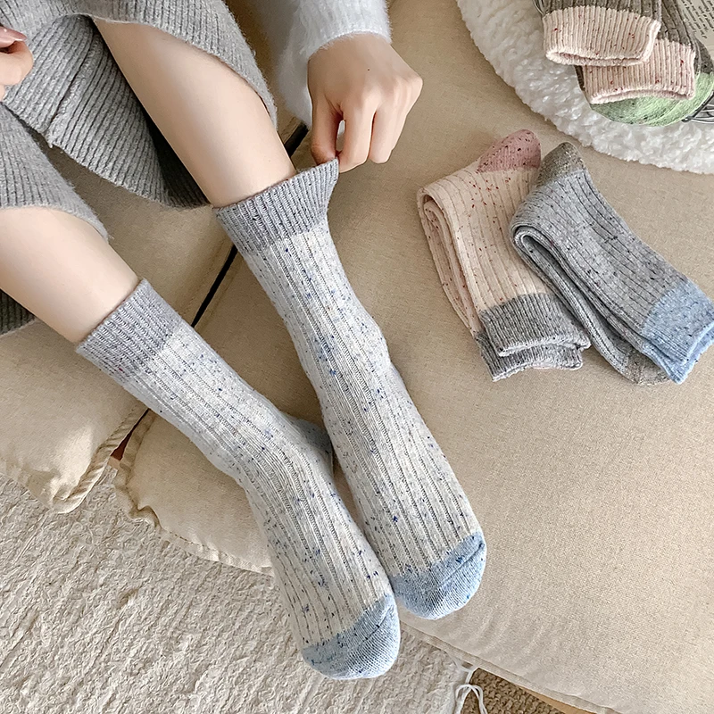 Women\'s Socks Thick New Autumn Candy Color Fashion Korean Socks Female Soft Wool Warm Novelties SweetCasual Winter Socks Striped