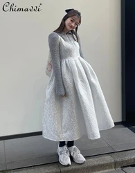 Japanese Style Three-Dimensional Bubble Fabric Large Swing Sleeveless Vest Dress Autumn Girl Lady High Waist Loose Long Dress