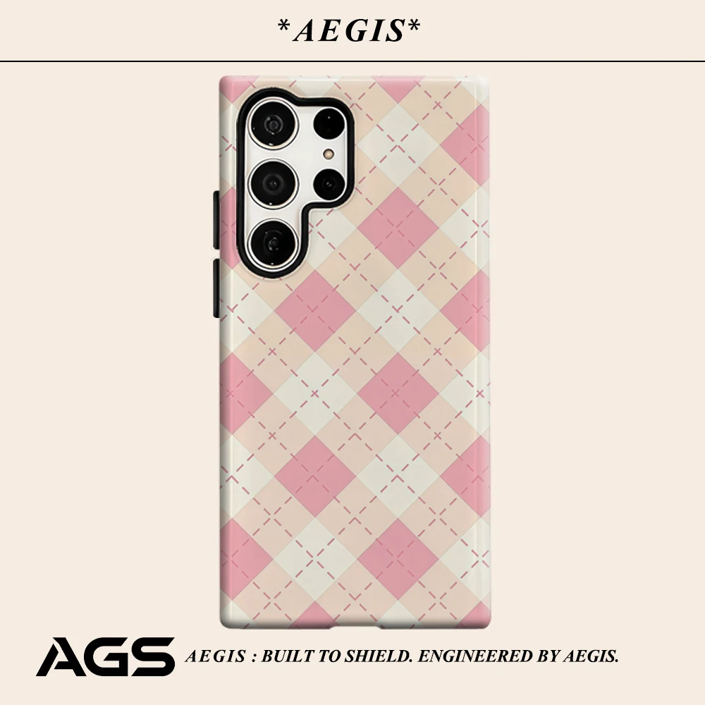 

Чехол для телефона с розовым ромбовидным узором для Samsung Galaxy S25 Ultra S24 S23 Ultra Plus, глянцевая двухслойная задняя крышка