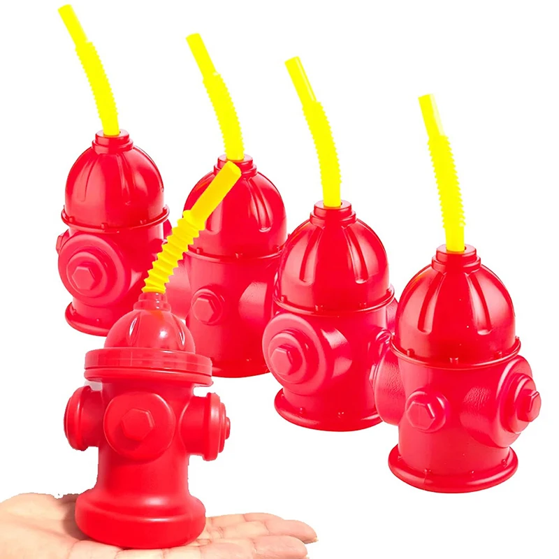 Novel Fire Hydrant Straw Cup With Lid Suitable For Firefighter Birthday Party Gift Boy Birthday Party Water Cup