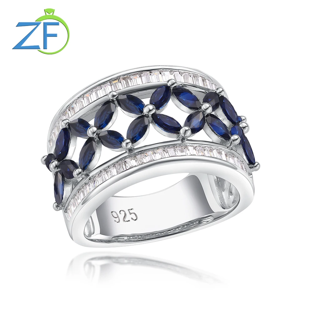 GZ ZONGFA 1.5Ct Diamond Finger Ring for Women Original 925 Sterling SilverNatural Sapphire Cross Clover Wedding Fine Jewelry