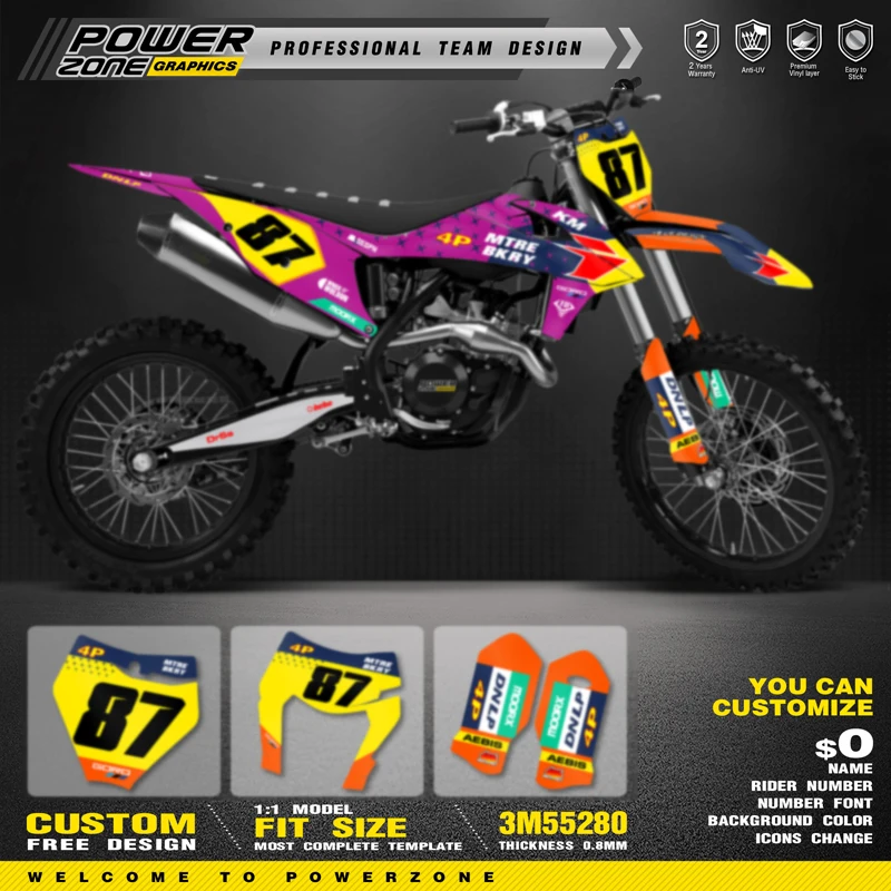 PowerZone Custom Team Graphics Backgrounds Decals Stickers Kit For KTM SX SXF MX 2019-2022 EXC XCW Enduro 20-23 125 to 500cc 104