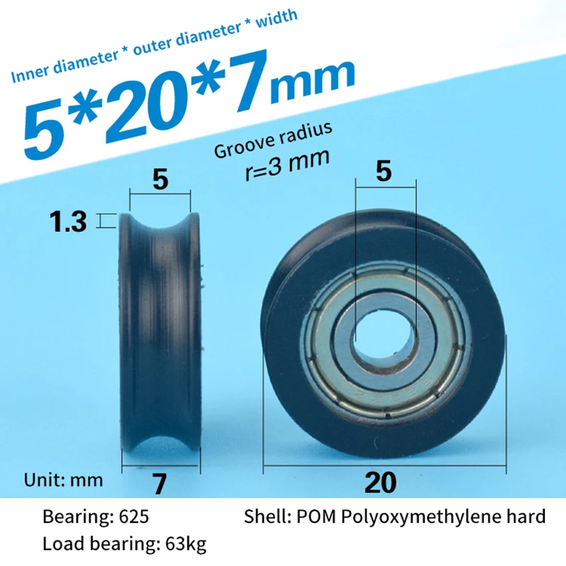 1PC Stainless Steel U Groove Door Window Black Color Bearing Sliding Wheels High Quality 3D Printer Bearing Pulley 5*20*7mm