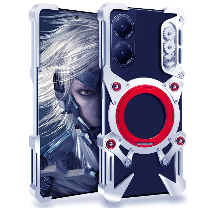 

Zimon Luxury Armor Metal Aluminum Phone Bumper For Poco X8 X7 X6 X5 M8 M7 M6 Pro Neo Cover Mechanical Purely Handmade Skull Case