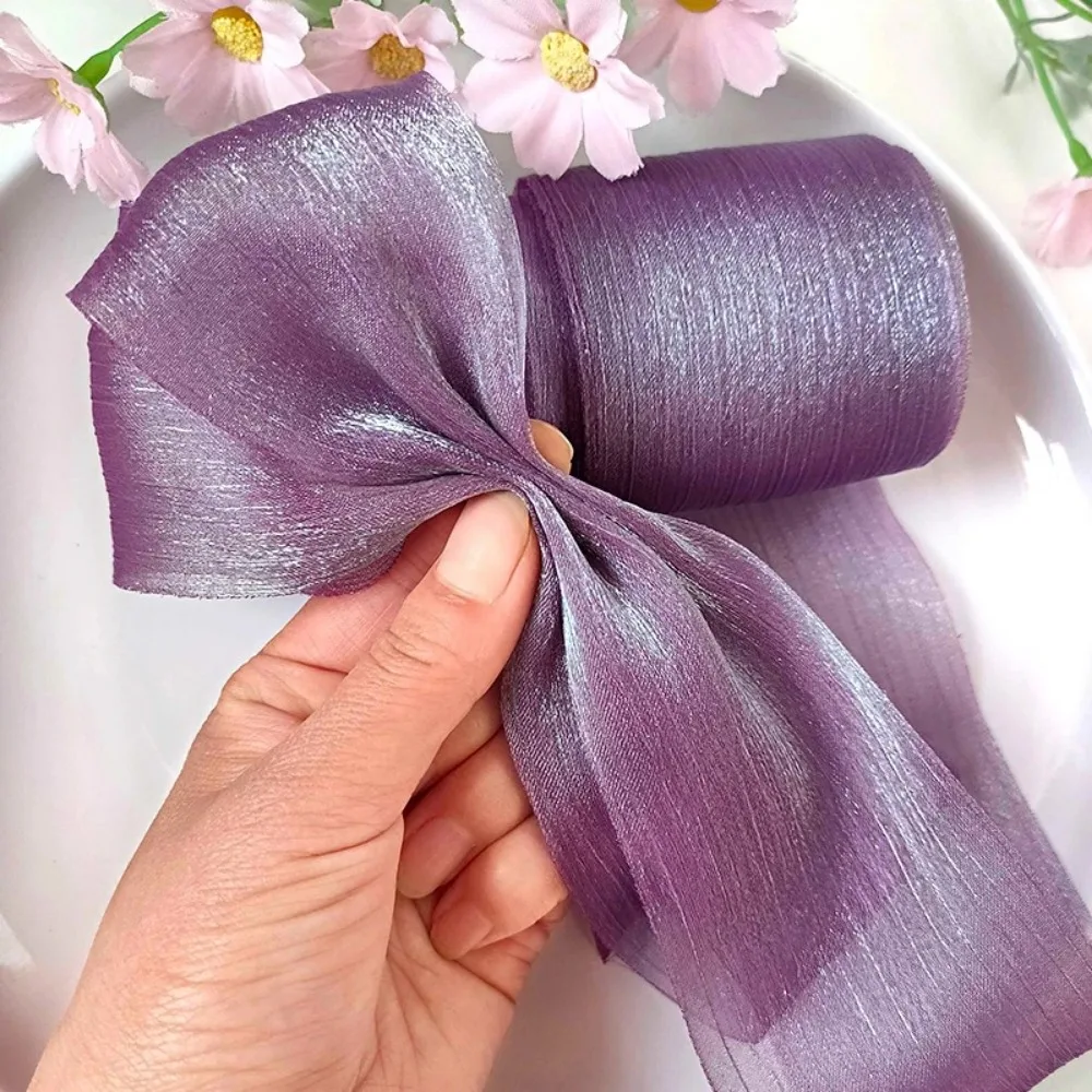 New 5M Pleated Chiffon Ribbon 6cm Wide DIY Bow Ribbon Tulle Yarn Wedding Party Supplies