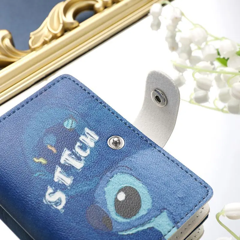 Disney Stitch torby na karty materiał skórzany Anime Stich kreskówka prawo jazdy dokument klip kobiety dziewczyna karta kredytowa etui na dowód prezent