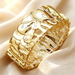 Jungle Elephant Family Baby Hindu Ganesh Stretch Bracelet Cuff Wide Crystal Viking Big Bangle Festival Jewelry Trendy Gifts