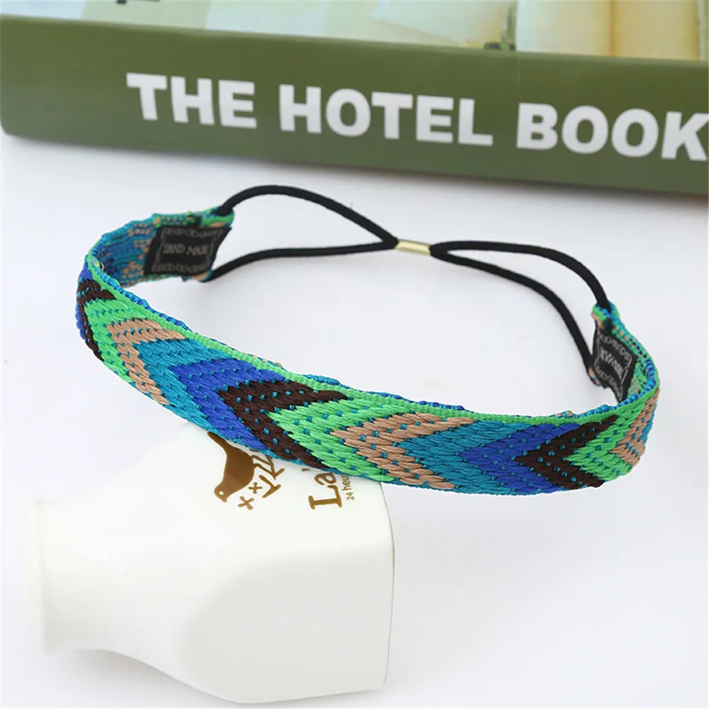 Men Fashion Bohemian Colorful Braided Hairband Retro Geometric Triangle Headband for Women Girls Elastic Hair Hoop Headwear Gift