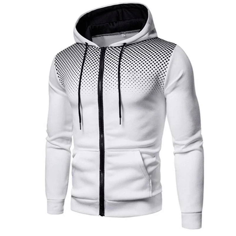 

Autumn men's sweater long-sleeved hooded jacket, zipper design, men's hooded sweater, slim-fitting polka dot design