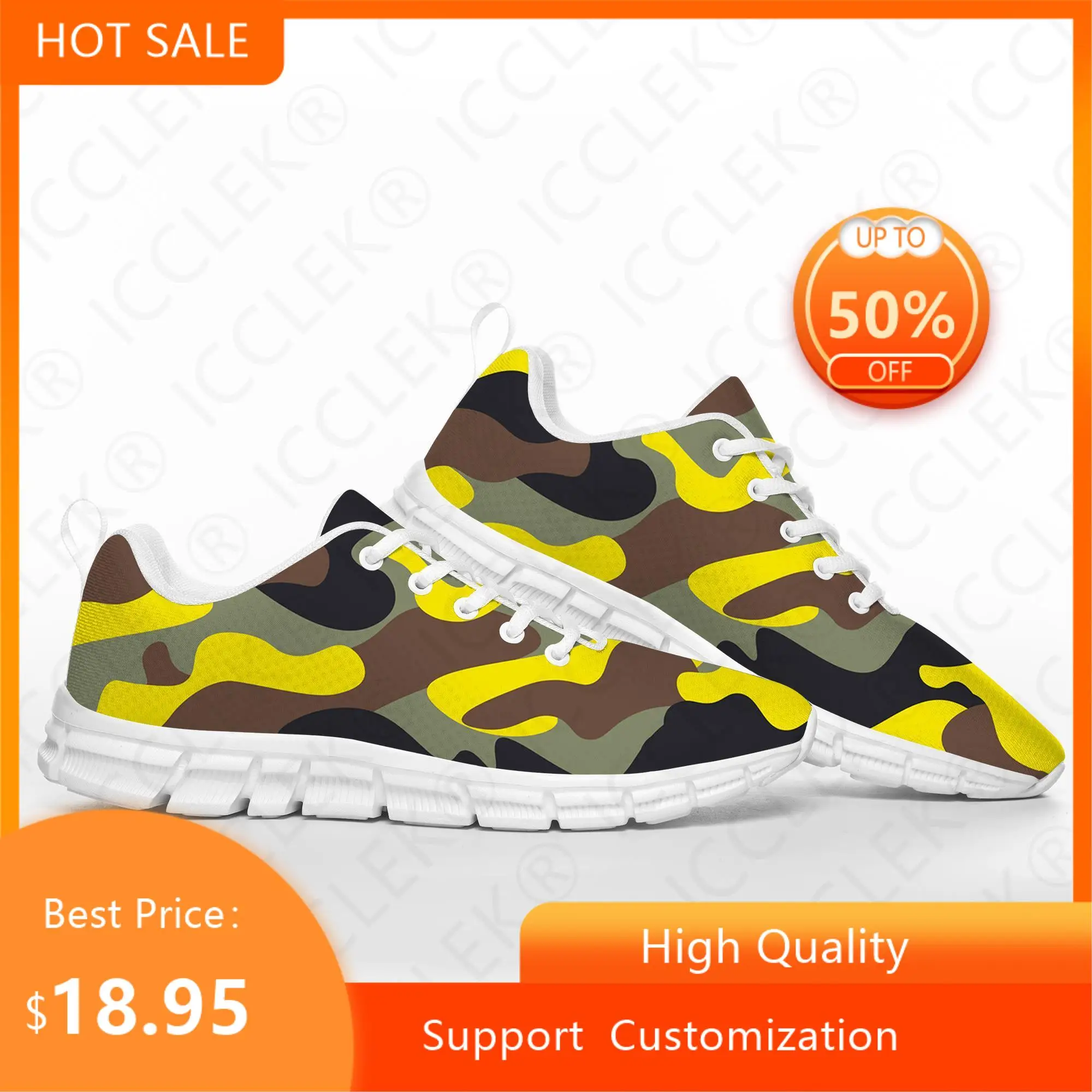 Camo Yellow Sports Shoes Mens Womens Teenager Kids Children Sneakers Army Camouflage Casual Custom High Quality Couple Shoes