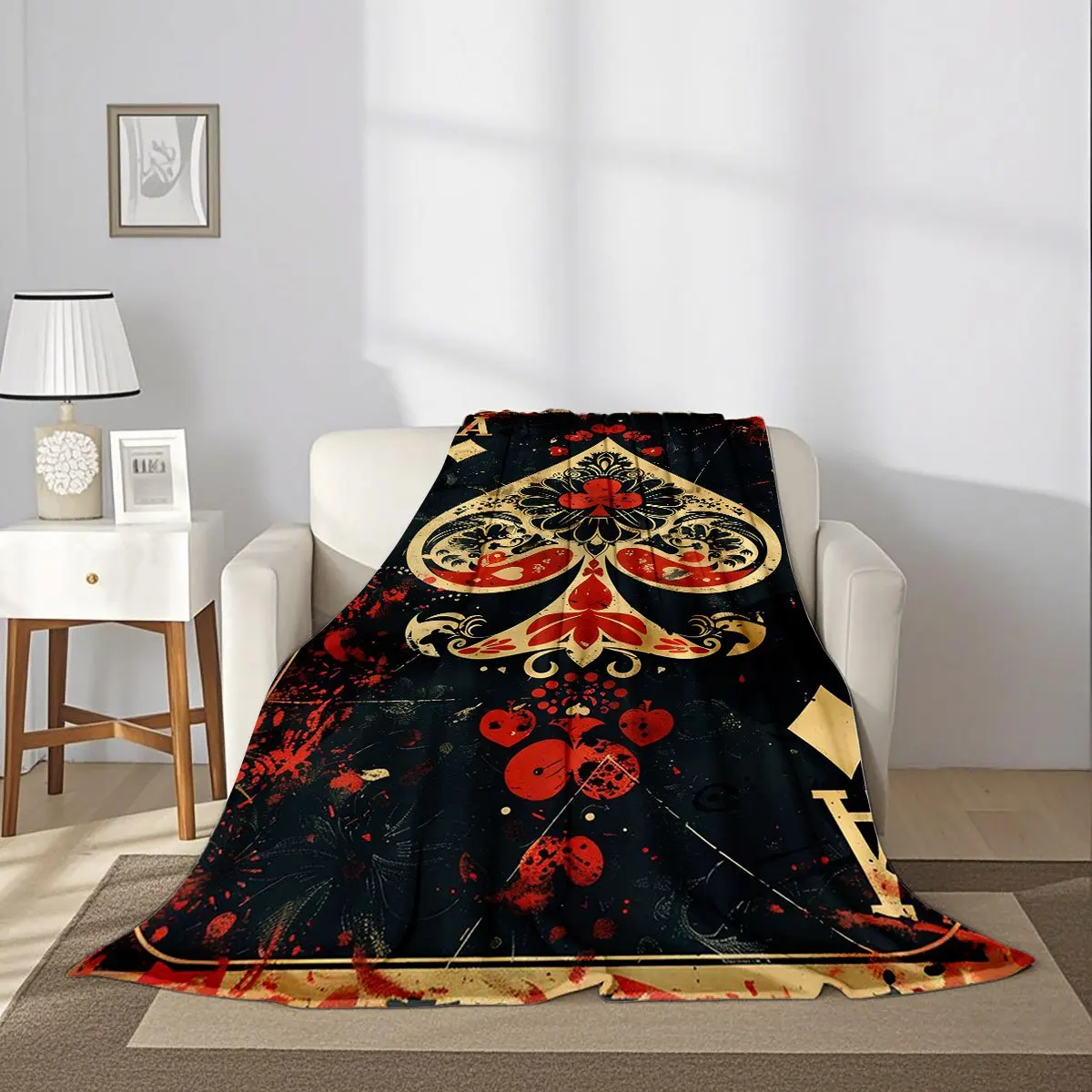 Vintage Ace of Spades Playing Card Print Blanket, Soft and Warm Thickened Flannel Throw Blanket, All-Season Home Nap Air Conditi