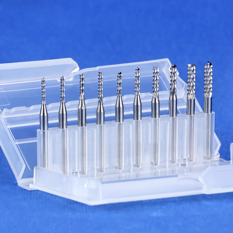 1 Box of 10 Pcs 3.175mm Shank Corn Milling Cutter Tungsten Steel PCB Milling Cutter Point Diam 0.6-3.175mm Woodworking Tools Kit