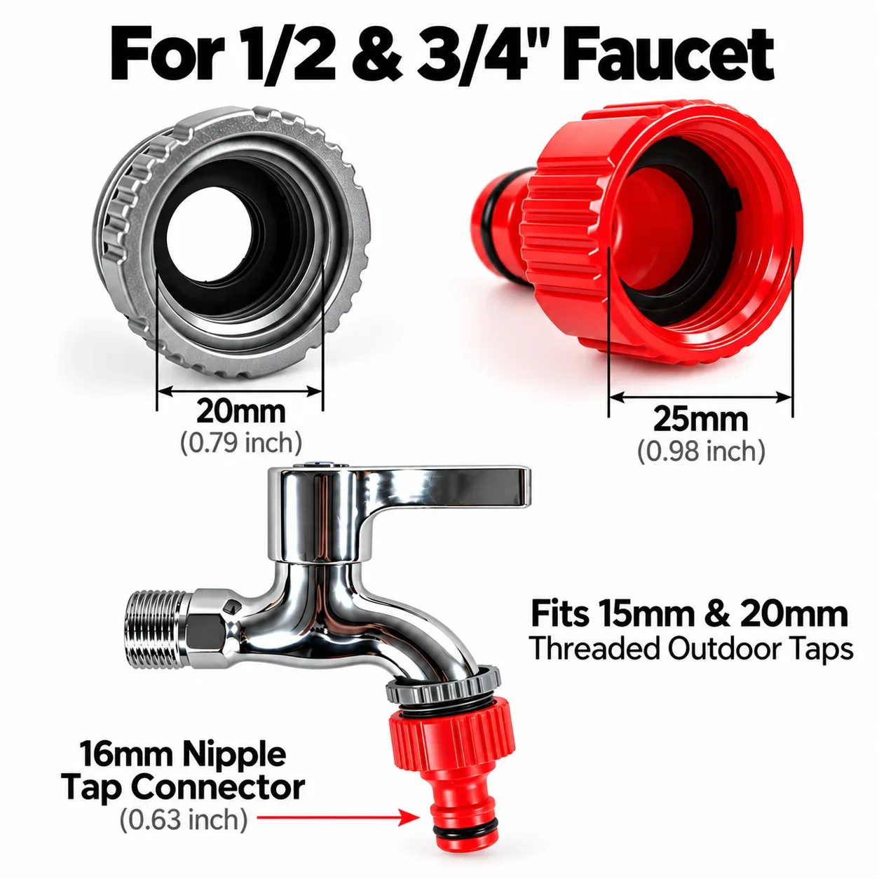 10PCS 1/2 & 3/4 Inch Garden Hose Tap Connectors Threaded Faucet Adapter Quick Connect Fittings for Outdoor Watering Car Washing