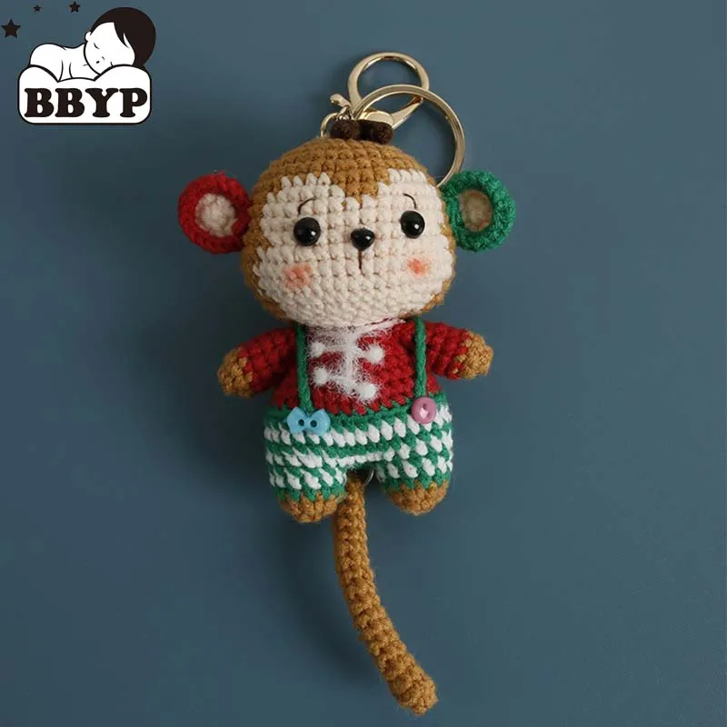 Handmade Charming Crochet Christmas monkey doll Keychain, Cute Handmade Plush Figure for Car and Bag