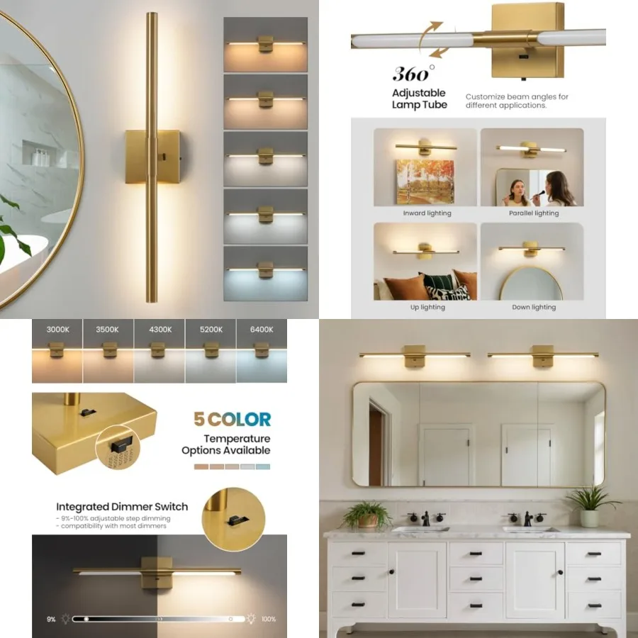 

Vanity Light Fixtures for Bathroom Over Mirror LED Bath Sconces IP44 5CCT Adjustable Morden Picture Lights for Paintings Built-