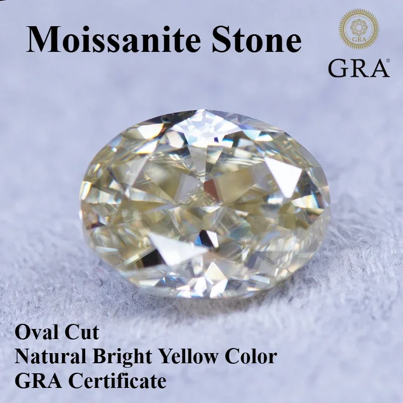 

Moissanite Stone Oval Cut Natural Bright Yellow Color High-quality DIY Charms Jewelry Making Main Materials with Certificate