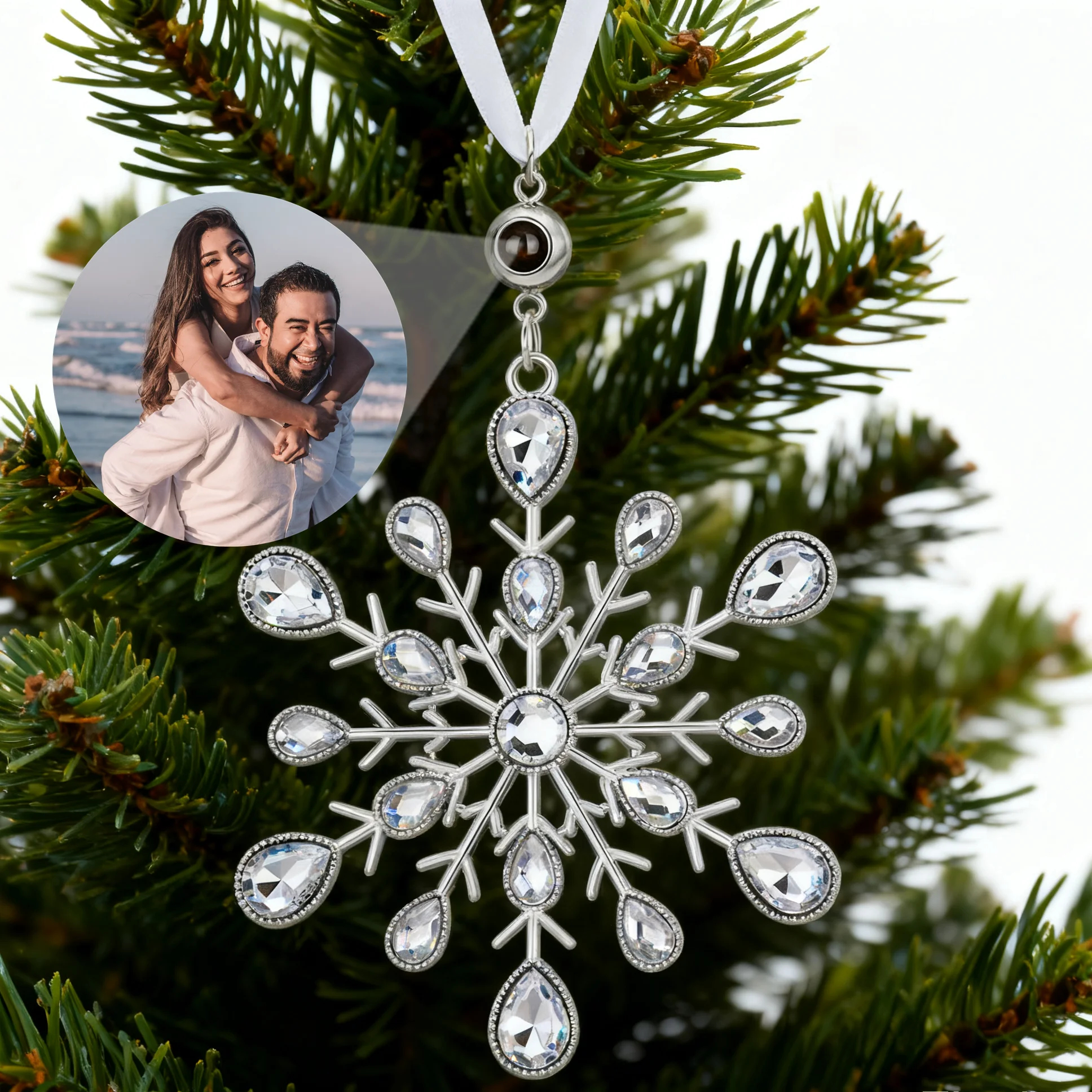 

Custom Photo Ornament for Christmas Tree Personalized Hanging Snowflake Projection Pendant Christmas Decoration Ornament Gifts