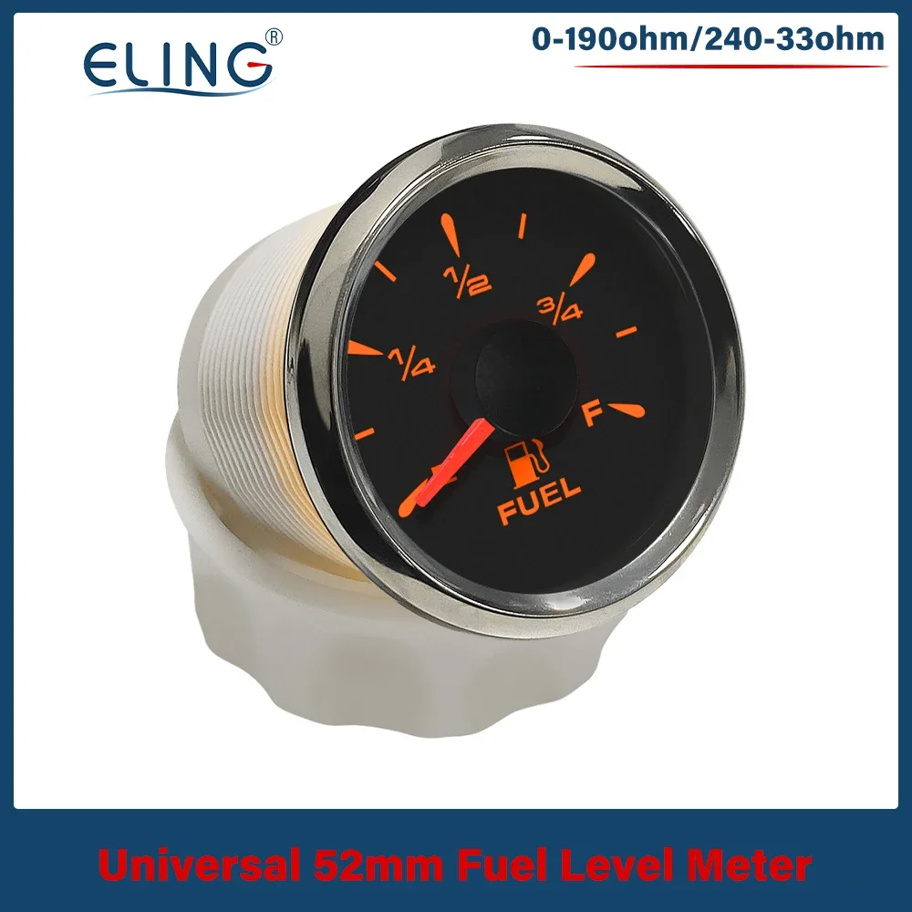 ELING New Waterproof 52mm Fuel Level Gauge 0-190ohm 240-33ohm Signal Adjustable with 8 Colors Backlight Fit Car Boat Yacht