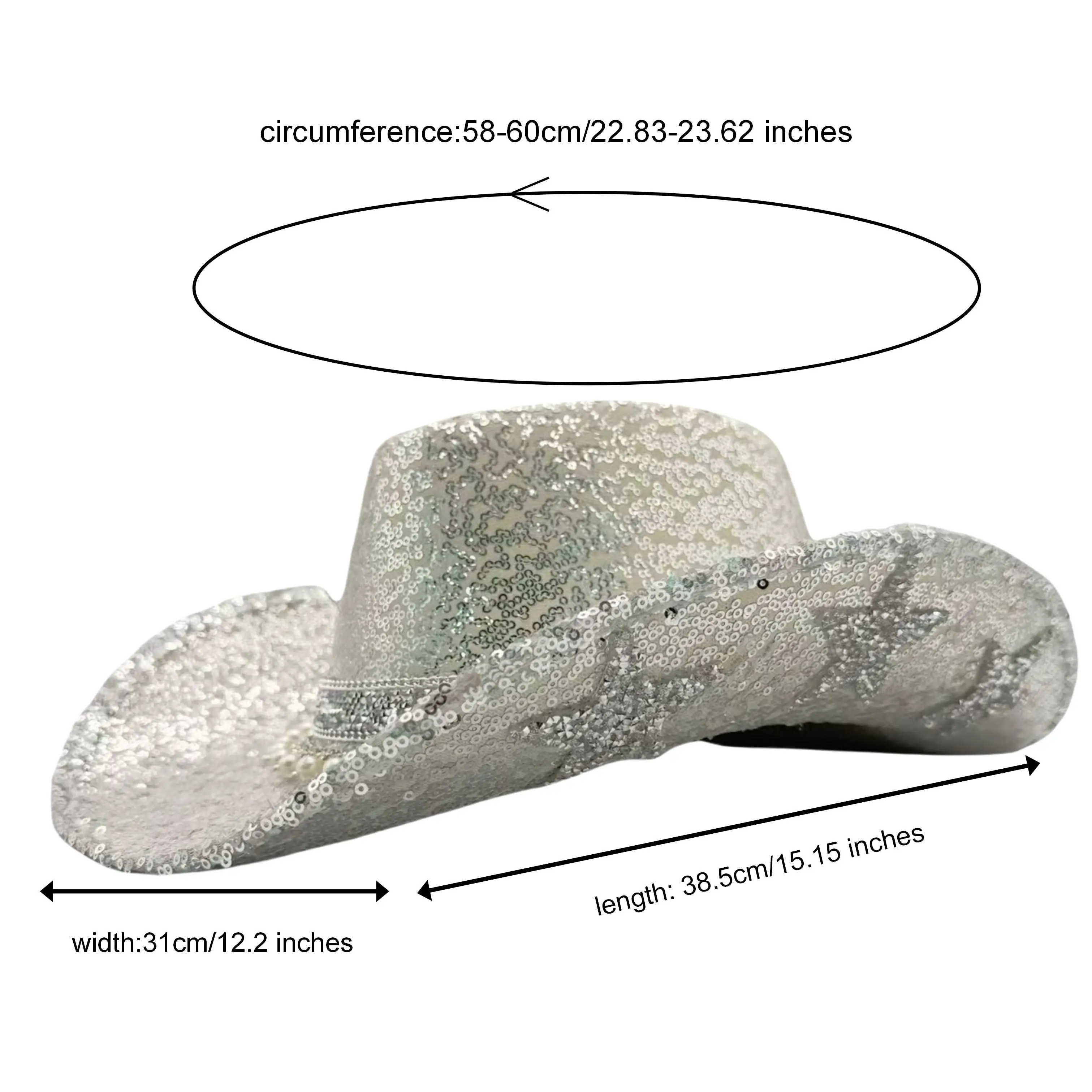 HongLuan – chapeau de Costume d'halloween argenté pour adultes, chapeaux de Cowboy en strass pour femmes, accessoires de Cosplay de Cowboy et casquette de Cowgirl