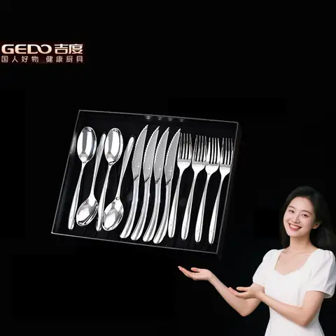 GEDO Banquet Tableware Set 12 Pieces of Classical Cutlery Fork Knife Spoon Well Packaged by Gift Box Dinnerware for Family
