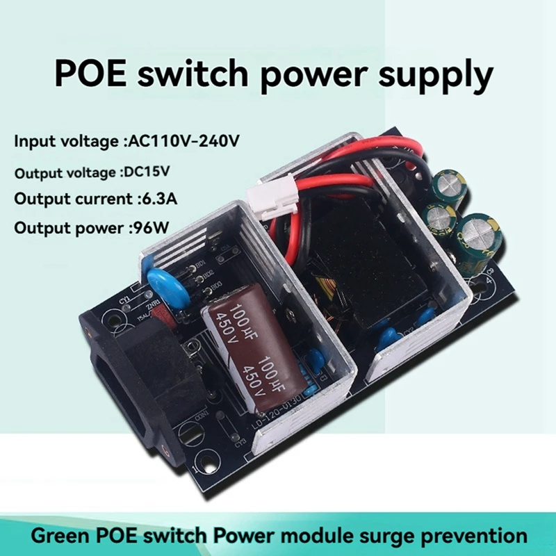 POE Switch Power Module Monitoring Switch Power Board Base Plate Bare Board AC220V to DC15V 6.3A 96W-A82Z