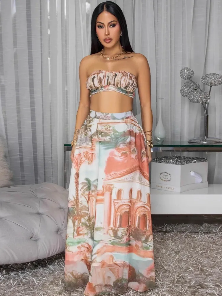 

Женские комплекты из двух предметов, Новое поступление, летние осенние одинаковые комплекты, комплекты из двух предметов с цветочным принтом, топ и юбка, костюмы, одежда