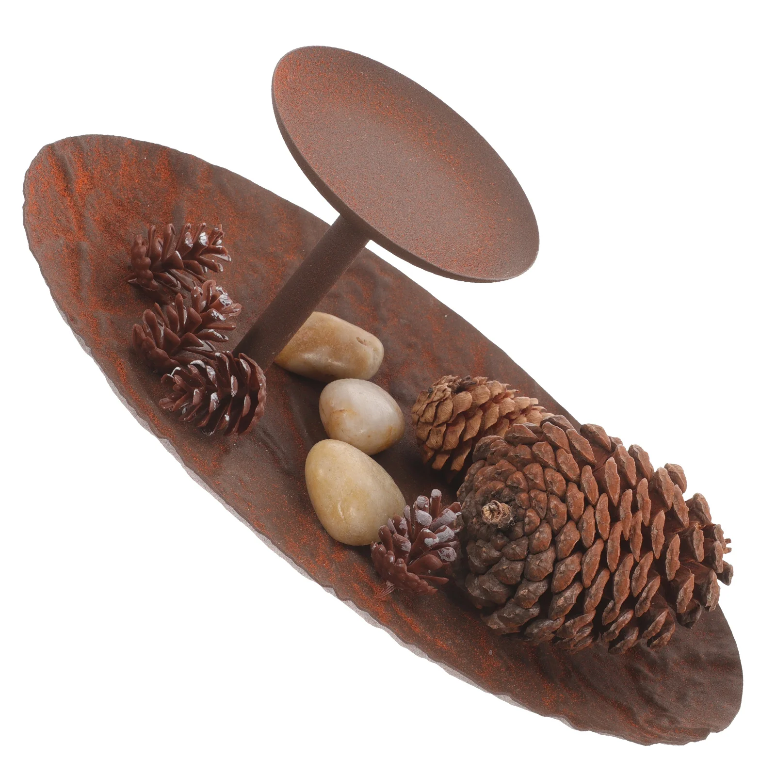 

1Set Christmas Holder Vintage Metal Pinecones Stone Tray Christmas Desktop Decoration Xmas Stand