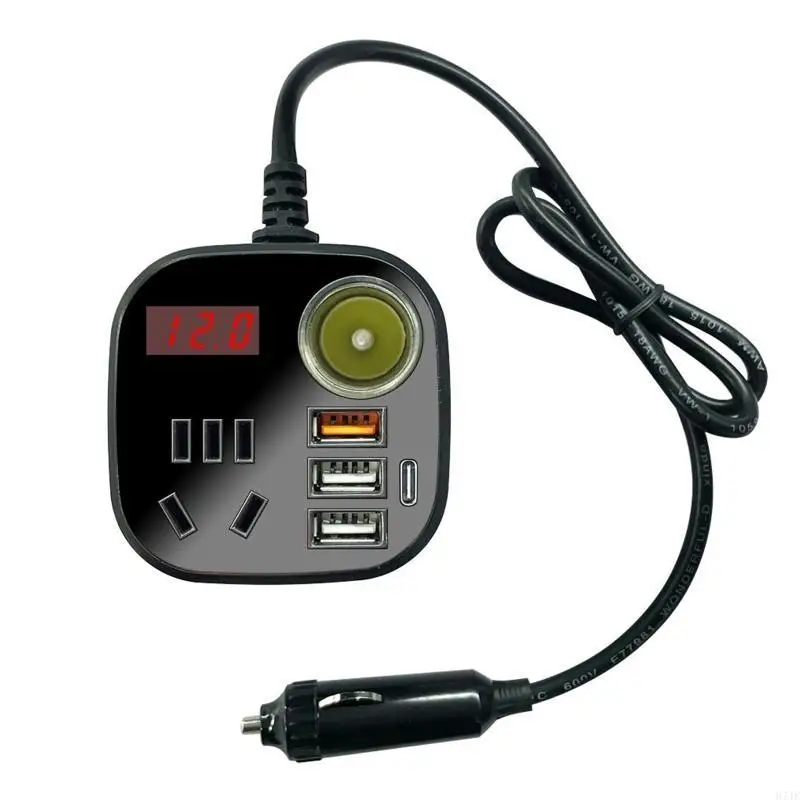 H7JF 150W Auto -stroomomvormer 12V tot 220V digitale spanningstransformator met 3 USB -auto Fast Socket Digital Display
