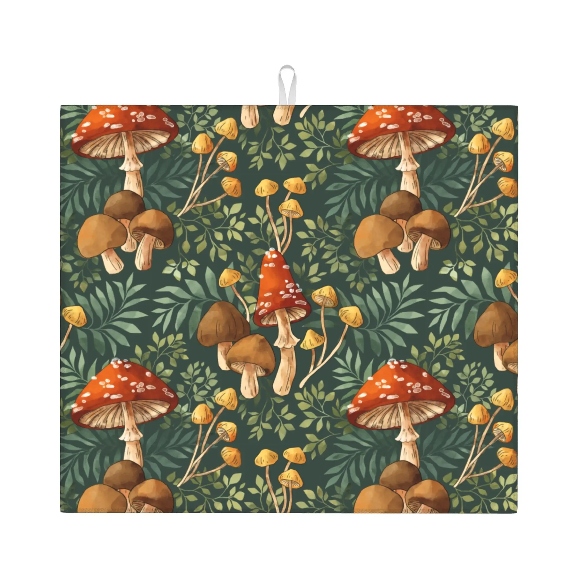 Drying Mat For Kitchen Psychedelic Woodland Mushroom Spray Water Absorbent Waterproof On Slip Kitchen Counter Protector Mat