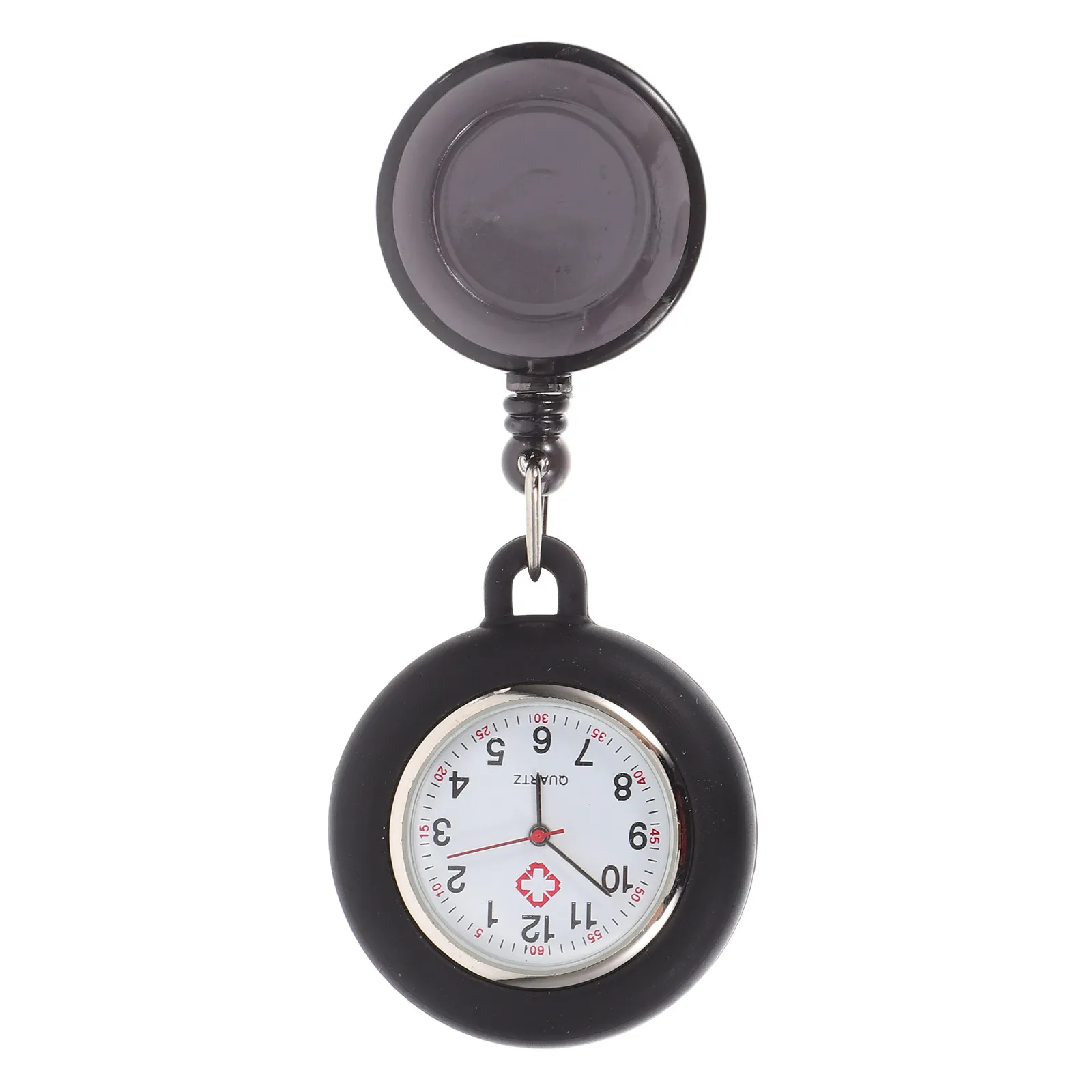 

Badge Reel Pocket Watch for Nurse Smiling Face Pattern Clip-on Hanging Watch Lightweight Accurate Time Black