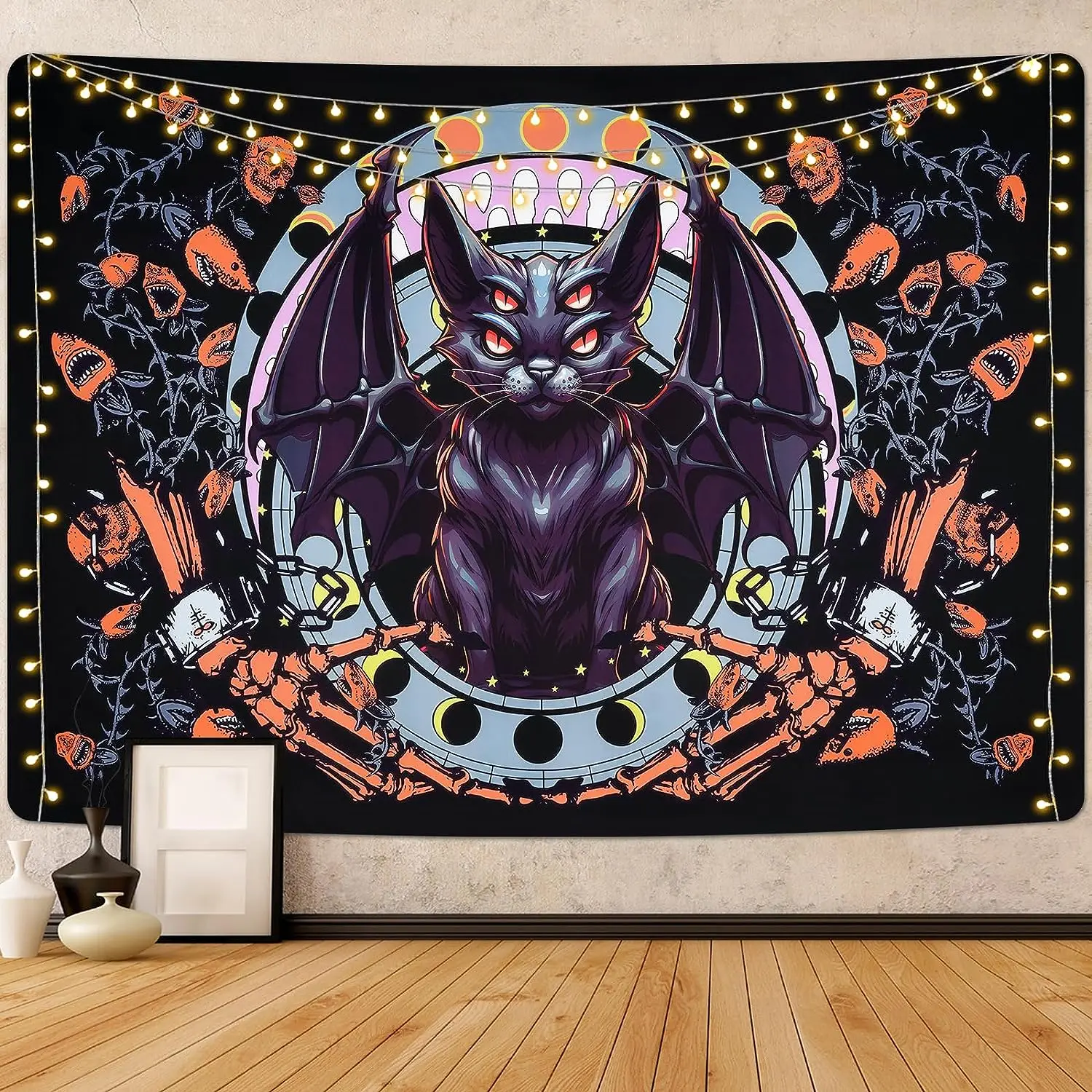 

Cat Tapestry Trippy Skull Tapestries Shark Plants Wall Art Hippie Goth Bat Wall Cloth for Bedroom Tarot Witch Living Room Decor